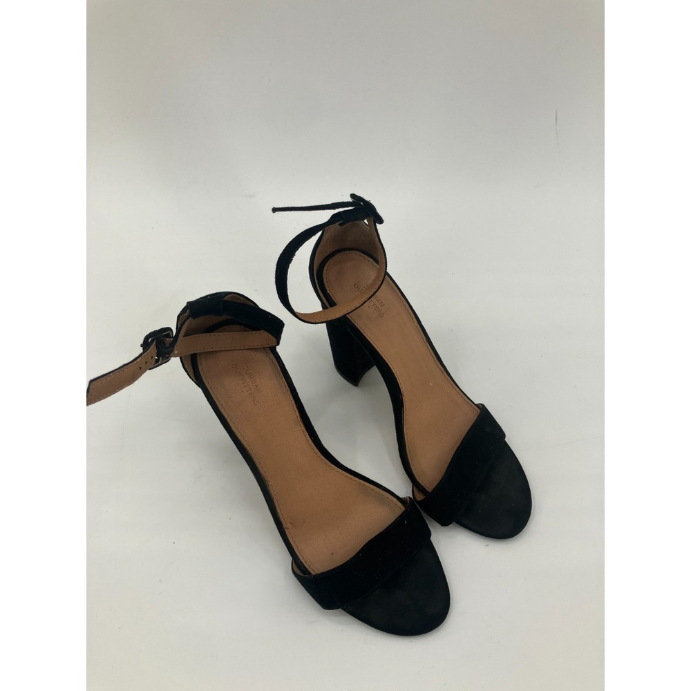 Urban Outfitters Sandals Womens US 7 Black Suede Open Toe Ankle Strap Block Heel